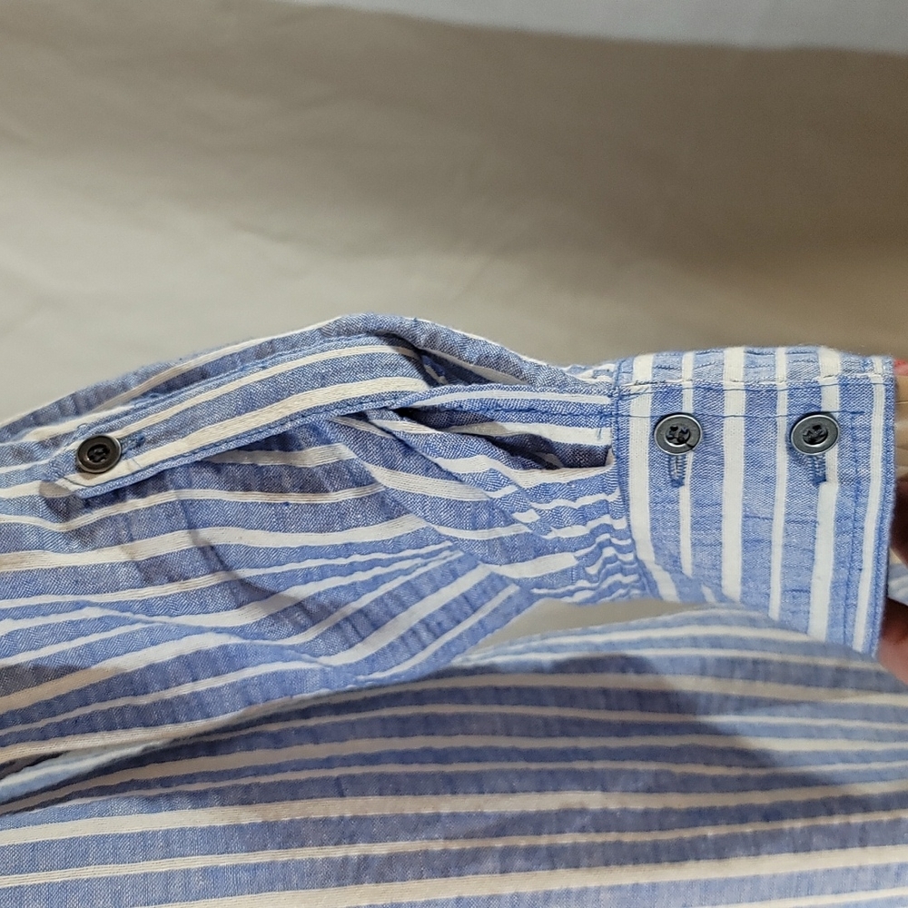 Hope & Harlow Blue and White Stiped Linen Blend Shirt Dress, Women's Size 12 - Picture 5 of 8